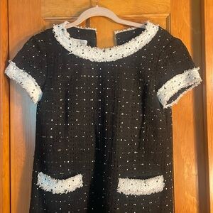 NEVER WORN still with tags Sara Campbell S/S Tweed shift w/fringe pockets black